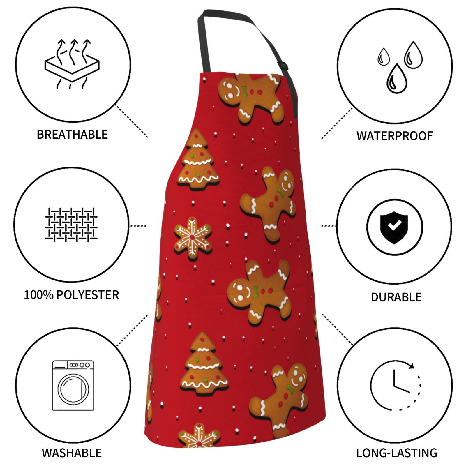 Fuzoiu Gingerbread Man Print Adjustable Waterproof Apron with Pockets,Waterproof Apron for Cooking, Gardening, and Art Projects