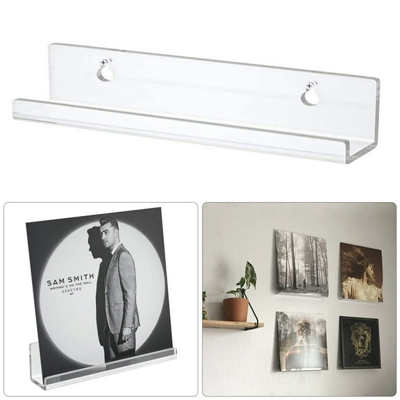 DECMAY 12" Clear Vinyl Record Shelf Wall Mount Wall Mount Album Record Holder Display