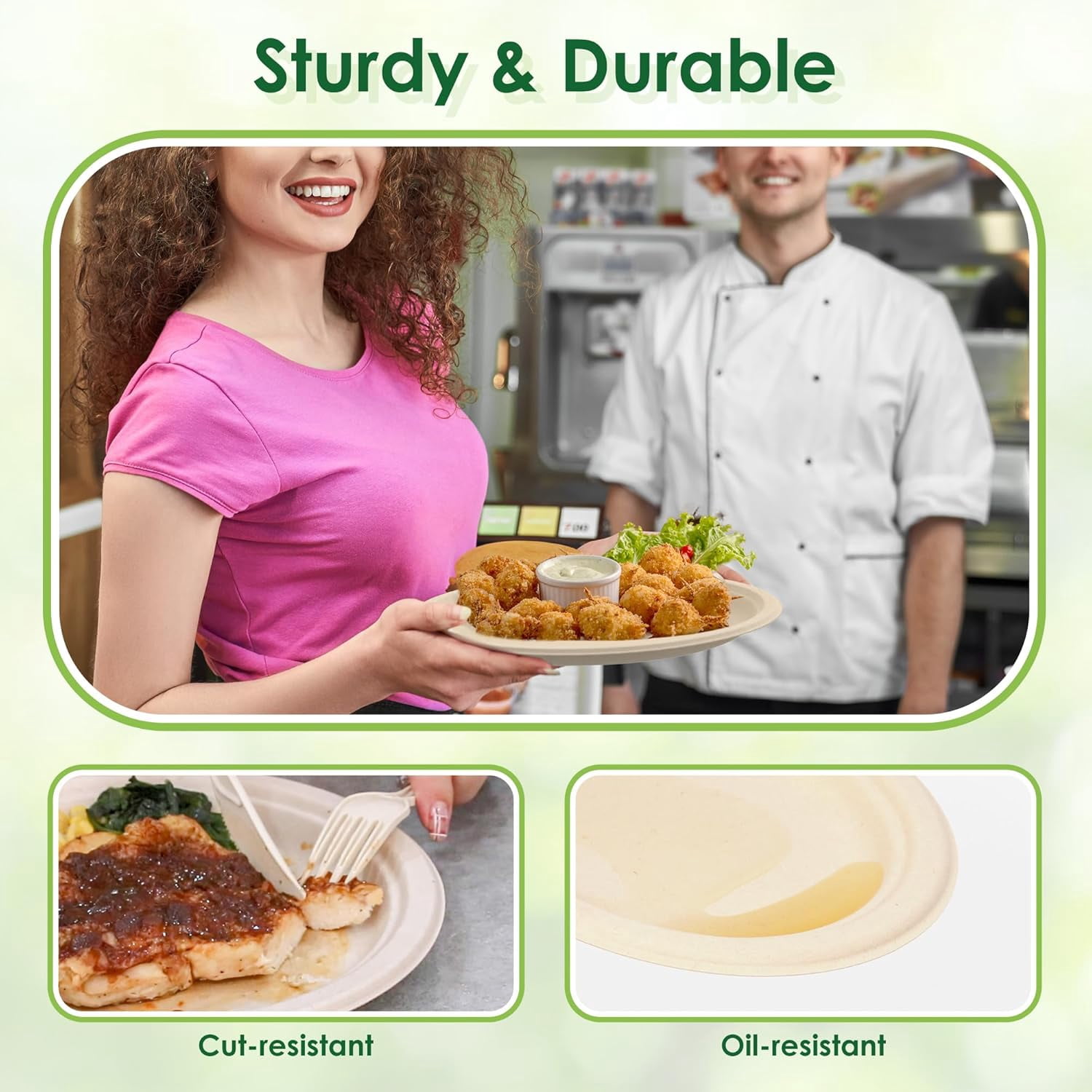 Compostable Oval Paper Plates, 12.5Inch 25Pack Disposable Heavy Duty Bagasse Platters Eco-Friendly Biodegradable Sugarcane Plates for BBQ, Party, Picnic - Natural Brown
