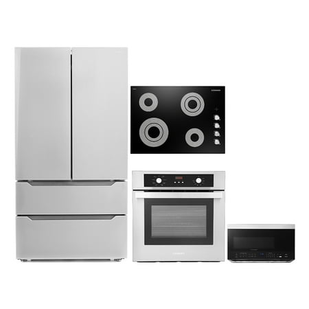 Cosmo 4 Piece Kitchen Appliance Package 30  Electric Cooktop 24  Single Electric Wall Oven 30  Over-The-Range Microwave & French Door Refrigerator Kitchen Appliance Bundles