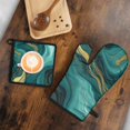thumbnail image 5 of Teal Gold Marble Kitchen Oven Mitt and Pot Holder Sets 2 Pcs for Baking, Cooking and Grilling, Heat Resistant Up To 392 °F, 5 of 7