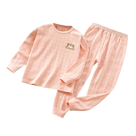 Summer Savings! TAGOLD Kids Sets, Toddler Baby Kids Winter Boys Girls Solid Color Lattice Bear Print Long Sleeved Home Wear Clothes Suit