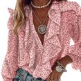 thumbnail image 7 of Douhoow Women Plus Size Shirts Button Down Ruffle Blouse V Neck Long Sleeve Loose Top S-3XL, 7 of 7