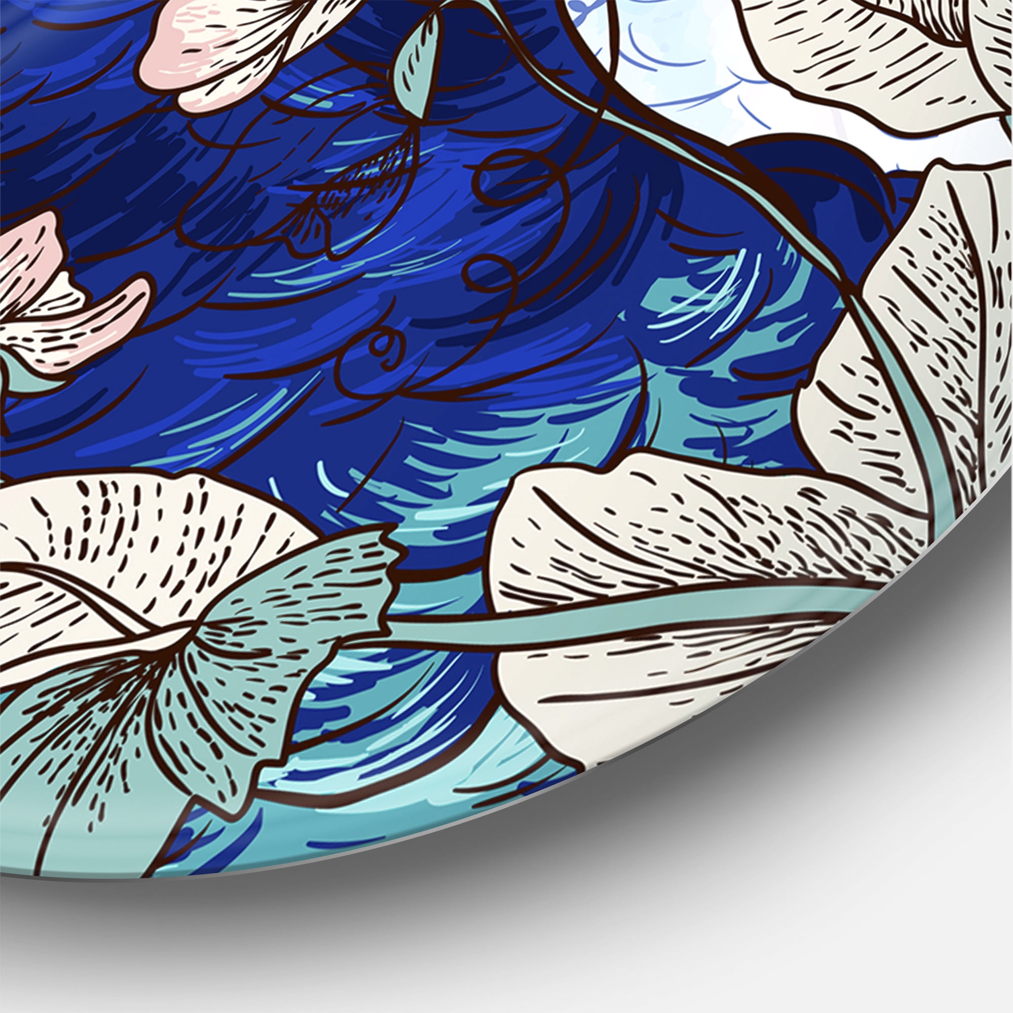 Designart 'Wildflowers With Two Blue Peacocks' Traditional Circle Metal Wall Art 36x36 - Disc of 36