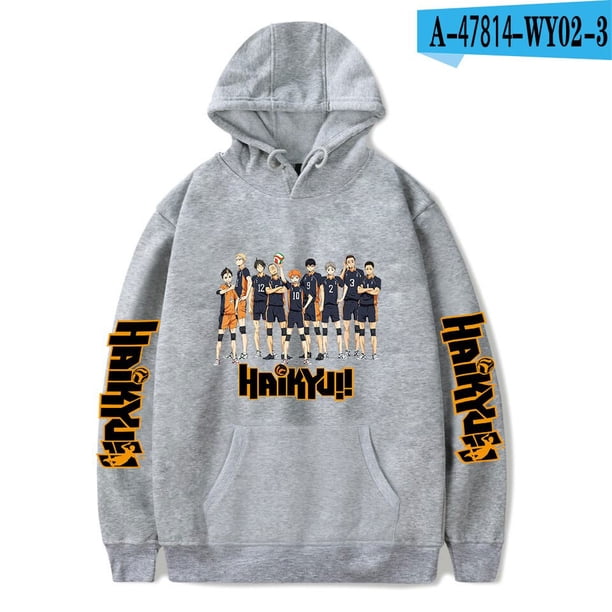 Haikyu!! Sudaderas con capucha de juego, chaqueta informal para niños y adultos, tallas para niños, jersey de Cosplay Hinata Shoyo, Jersey UnisexGris BSG Deng Xun unisex