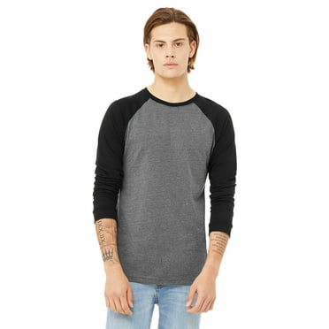 Bella   Canvas Men's Jersey Long Sleeve Baseball Tee , 3000C , DEEP HEATHR/ BLK , Medium