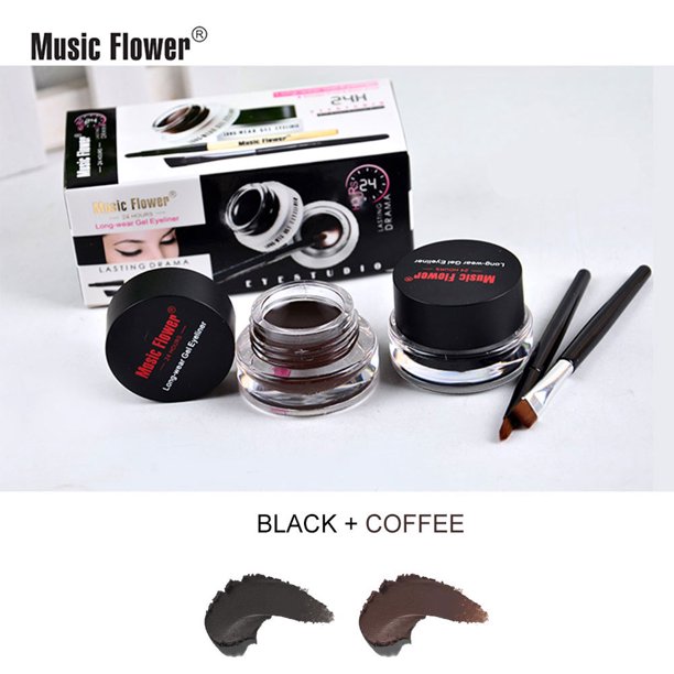 2 botellas de gel delineador de ojos de dos colores, rendimiento duradero del color, resistente al agua, sin manchas, crema delineadora con dos cepillos