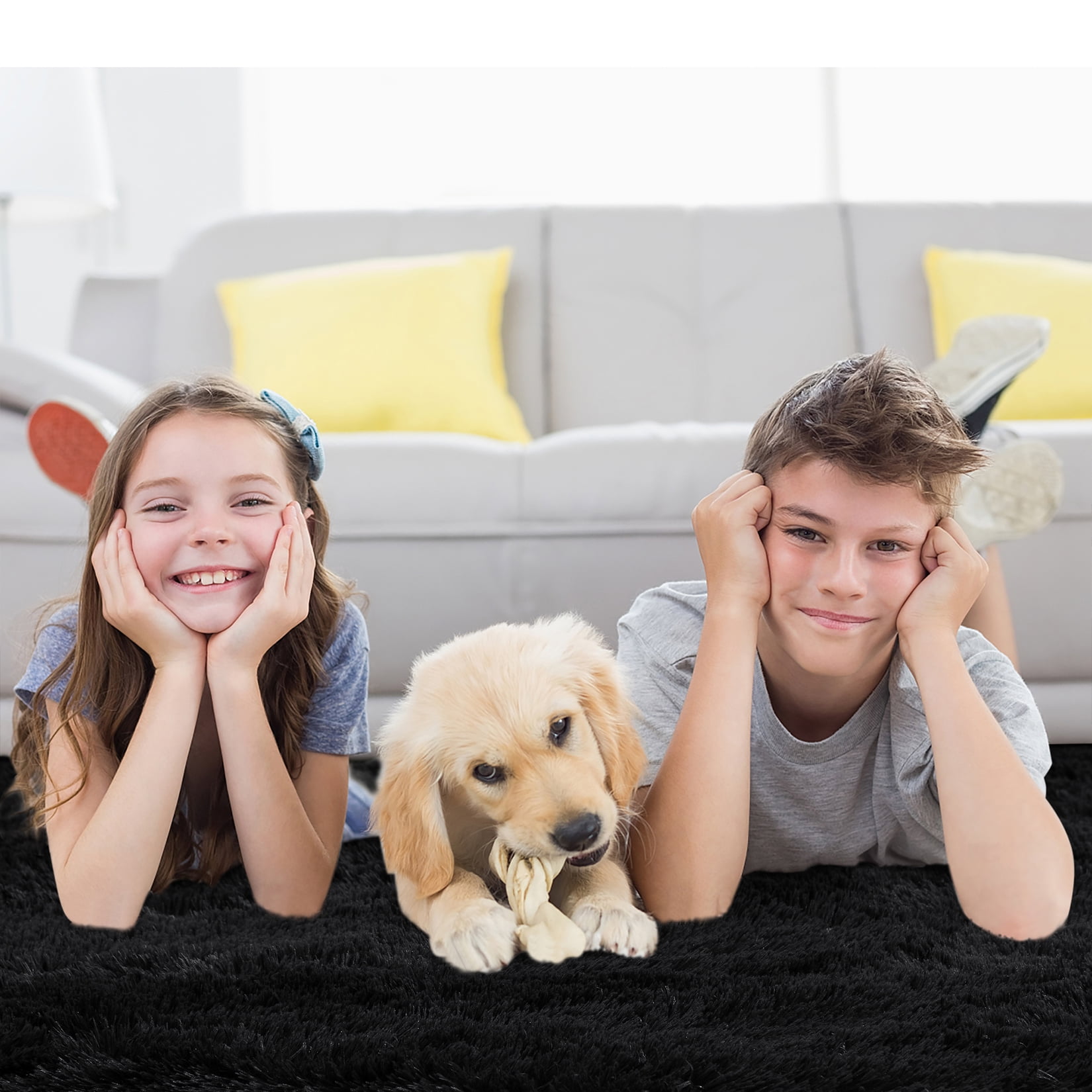 ZACOO Area Rug 8x10 feet Indoor Plush Shag Fluffy Rugs Extra Soft and Thick Shaggy Carpet for Bedroom Living Room Dorm Nursery, Black
