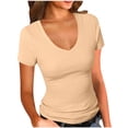 thumbnail image 3 of TaTaai Women's Adjustable Neck Short Sleeve Top - Solid Color Loose Fit, V & Crew Neck Basic Shirt for Casual Daily Use Gift, 3 of 6