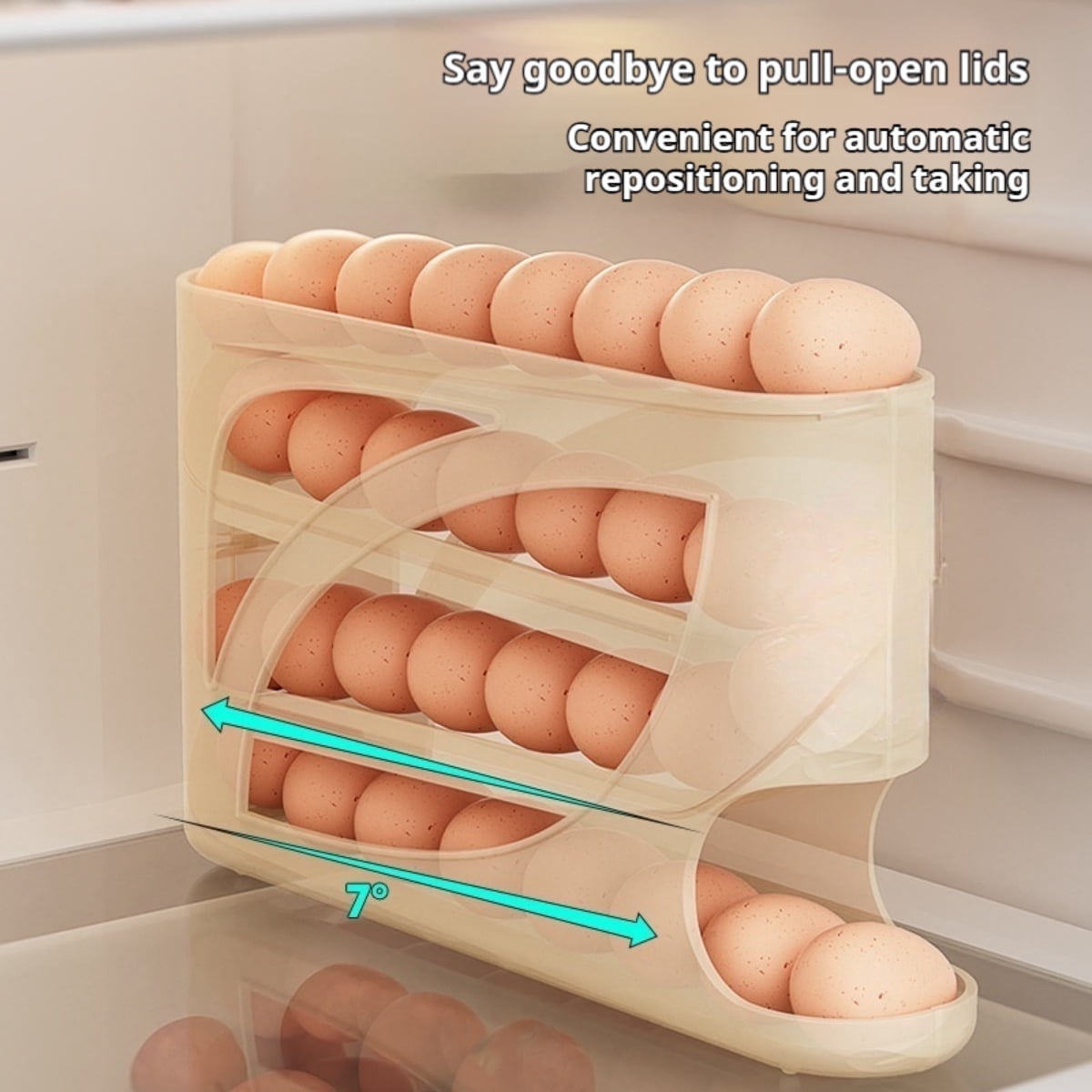 Gravity Fed Rolling Egg Dispenser, 4 Tiers 30 Egg Refrigerator Storage Container, Automatic Rolling Egg Rack for Fridge, Kitchen Organizer