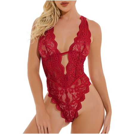 

KEJIG High Quality Sexy Lingerie Deep V Mesh See-through Sexy Pajamas Elastic Sling One-piece