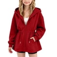 thumbnail image 2 of ZVAVZ Girls Long Zip Up Hoodies Adjustable Waist Hooded Sweatshirts Fashion Going Out Pullover Hoodie Winter Loose Fit Outwear Red 5-6 Years, 2 of 7