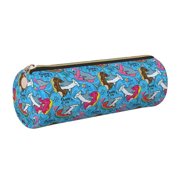 Disketp Sharks Summer Estuche Organizador de Lápices de Cuero, Estuche de Oficina con Cremallera para Bolígrafo y Lápiz