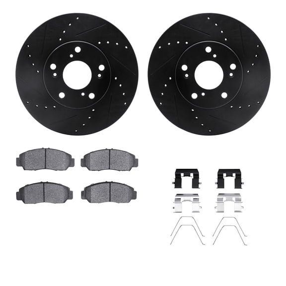 Dynamic Friction Company Front Brake Rotors-Drilled and Slotted-Black with 5000 Advanced Brake Pads includes Hardware 8512-59063