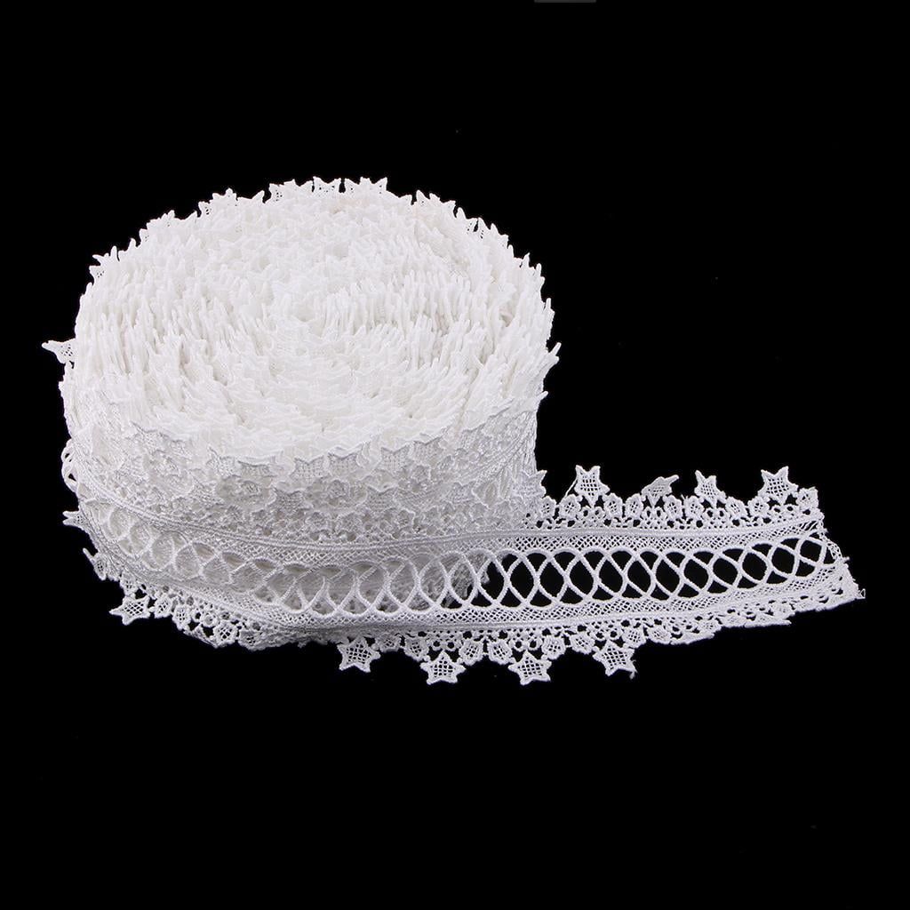 HILABEE Lace Ribbon For Crafts -15 Yards Floral Pattern Fabric For Cards, Sewing, Hair Bows, Gift Package Wrapping, Floral Designing. 3 Inch Wide, Black/White - White, 8cm