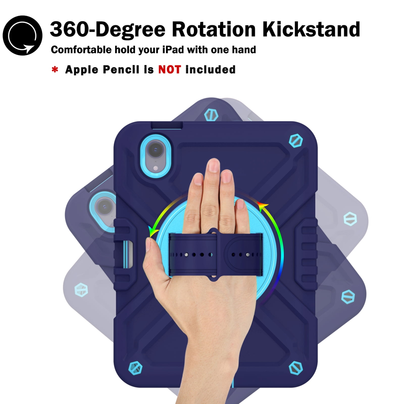 Dteck Case for iPad mini 7 (A17 Pro) 8.3 inch 2024/ iPad mini 6th Generation,Heavy Duty Rugged Drop Proof Shockproof Armor Case with Stand Pencil Holder Hand Strap Shoulder Strap,Navyblue