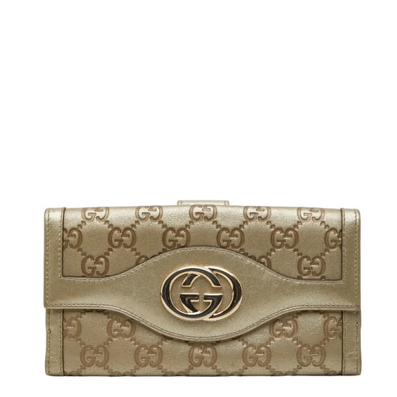Pre-Owned Gucci Interlocking G Long Wallet 282426 Gold Leather Women's GUCCI (Good)