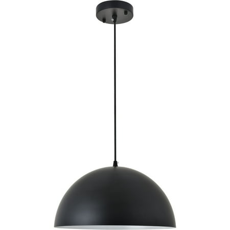 

Black Tone Finish Pendants 14 Wide Black Outer White Inner Iron Dome Shade E26 Bulb Type 1 Light Fixture