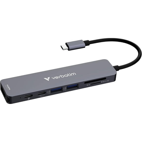 Verbatim USB-C 7-Port Multiport Hub, 4K HDMI, USB-C & USB-A 3.2 5Gbps Ports, SD & microSD Card Reader, 100W USB-C Power Delivery, USB-C Adapter for Laptop, MacBook & Chromebook