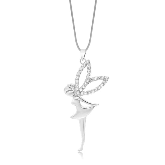 Sterling Silver Large Fairy Pendant Necklace for Women