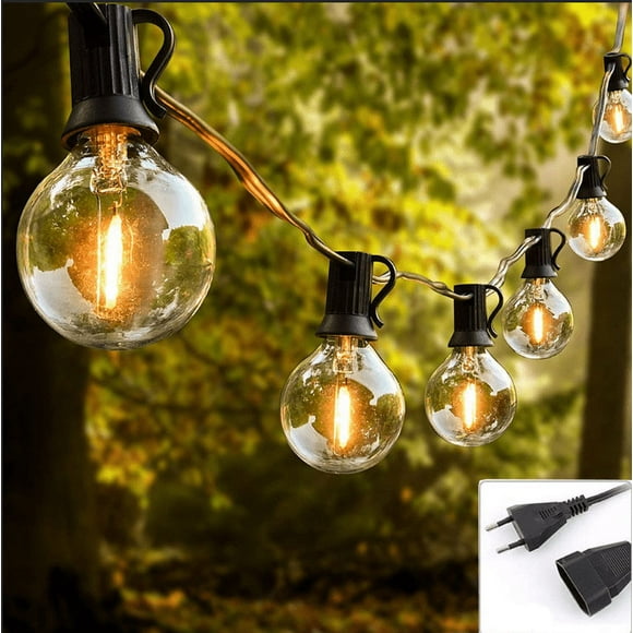 Guirnalda de luces LED para exterior regulables de 3 m, controlable por aplicación, 10 bombillas LED G40, irrompibles, impermeables IP65, luces colgantes conectables para patio y fiestas, blanco cálid