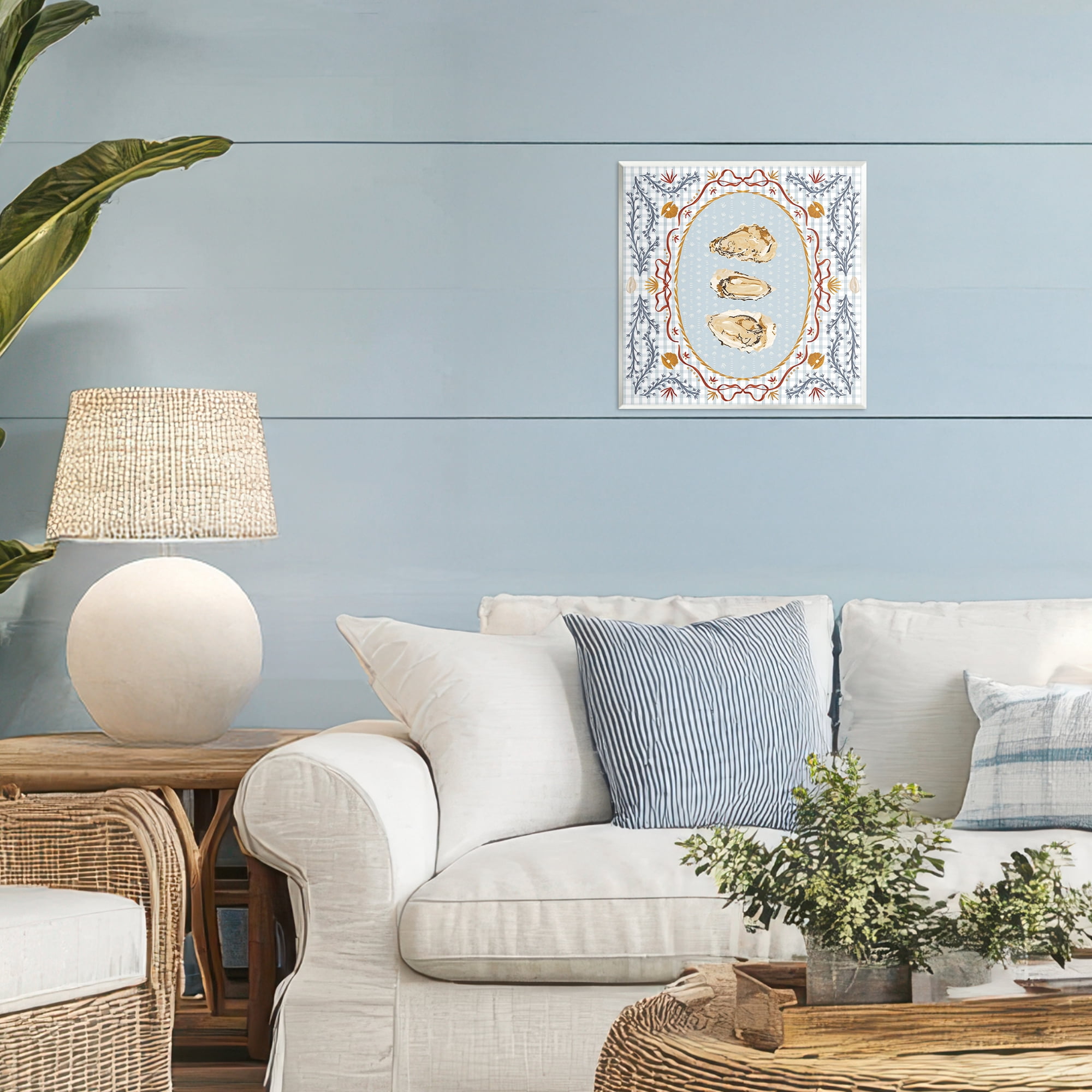 Stupell Industries Oyster Trio on Blue Gingham Wall Plaque Art, design by Vero Illustrates