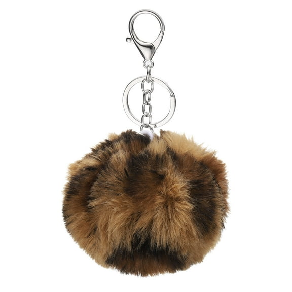 Uxcell Pom Pom Keychain, 8 cm Soft Cute Fluffy Ball Key Ring, Leopard Light Yellow