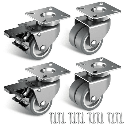 HOLKIE 2 inch Swivel Caster Wheels Set of 4 - Heavy Duty Casters for Furniture - No Noise TPR Wheels - Total Capacity 880 lbs