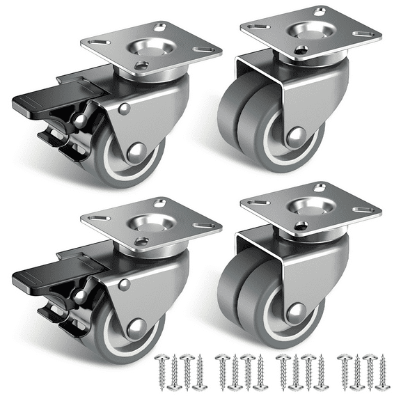 HOLKIE 2 inch Swivel Caster Wheels Set of 4 - Heavy Duty Casters for Furniture - No Noise TPR Wheels - Total Capacity 880 lbs