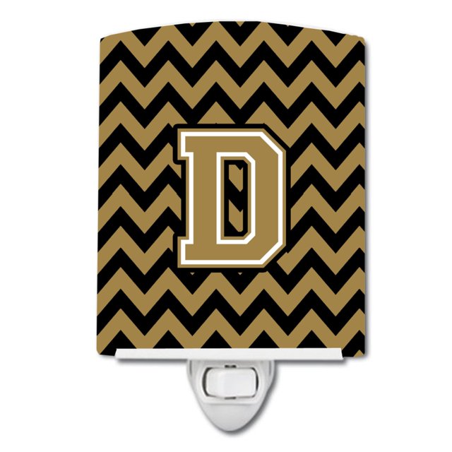 "Treasures Letter D Chevron Luz nocturna de cerámica negra y dorada, 6x4, multicolor" Caroline's Treasures CJ1050-DCNL