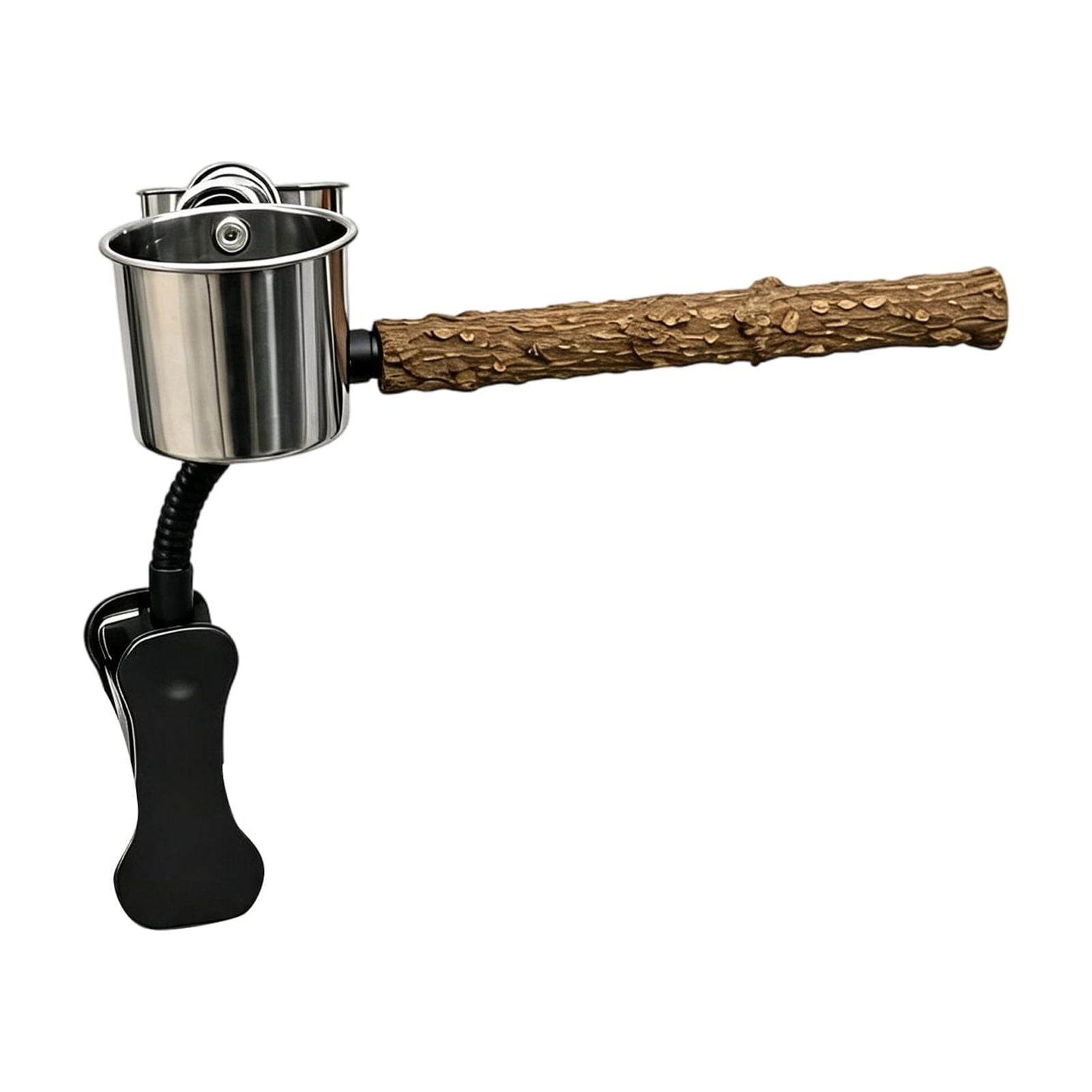 Bird Perch Stand Wooden Bird Stand with Stainless Steel Bird Bowls Clamp on Bird Holder for Parrots Cockatiels Conures Parakeets Bird Cage Accessories