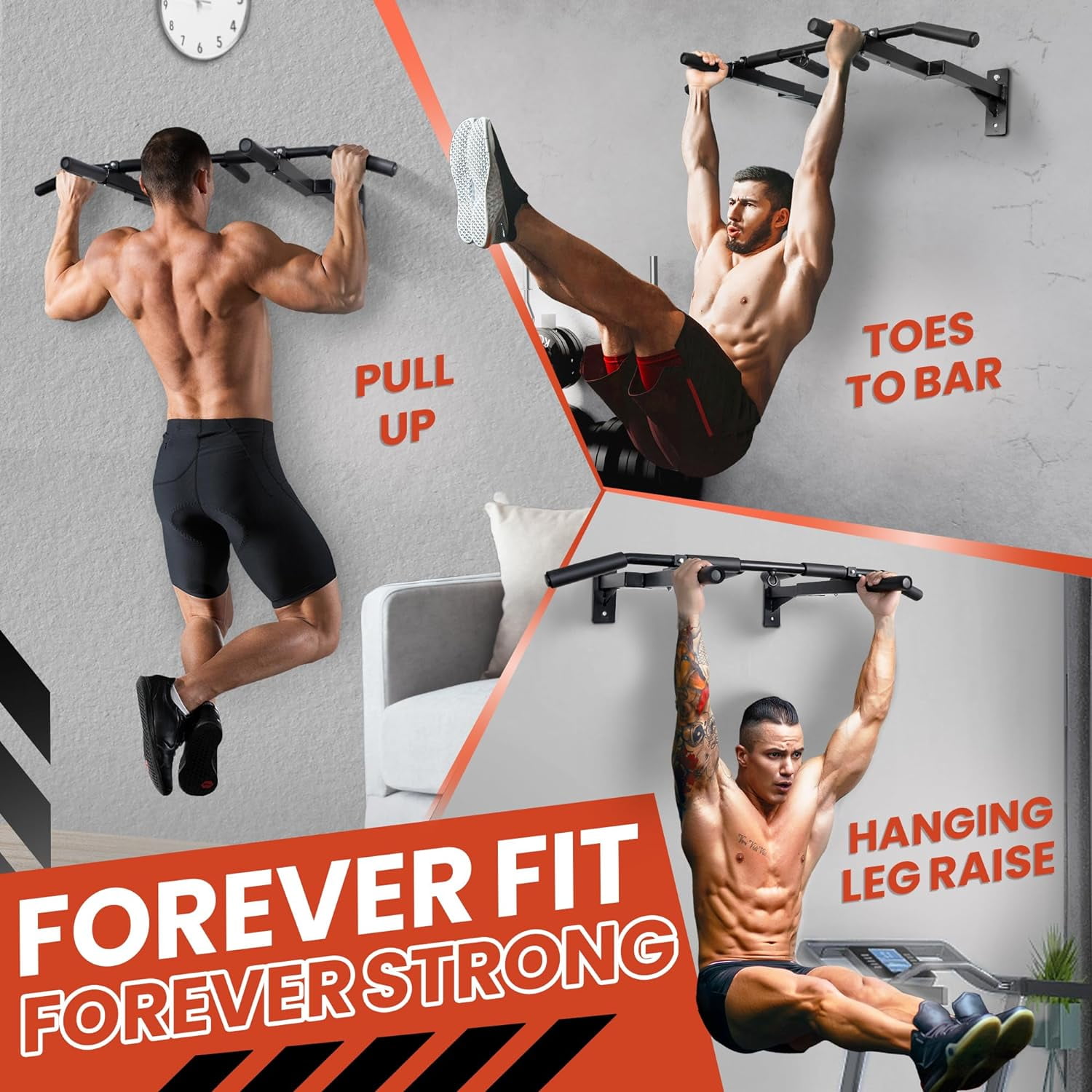 Yes4All Wall Mounted Pull Up Bar, Steel 16 & 24 in