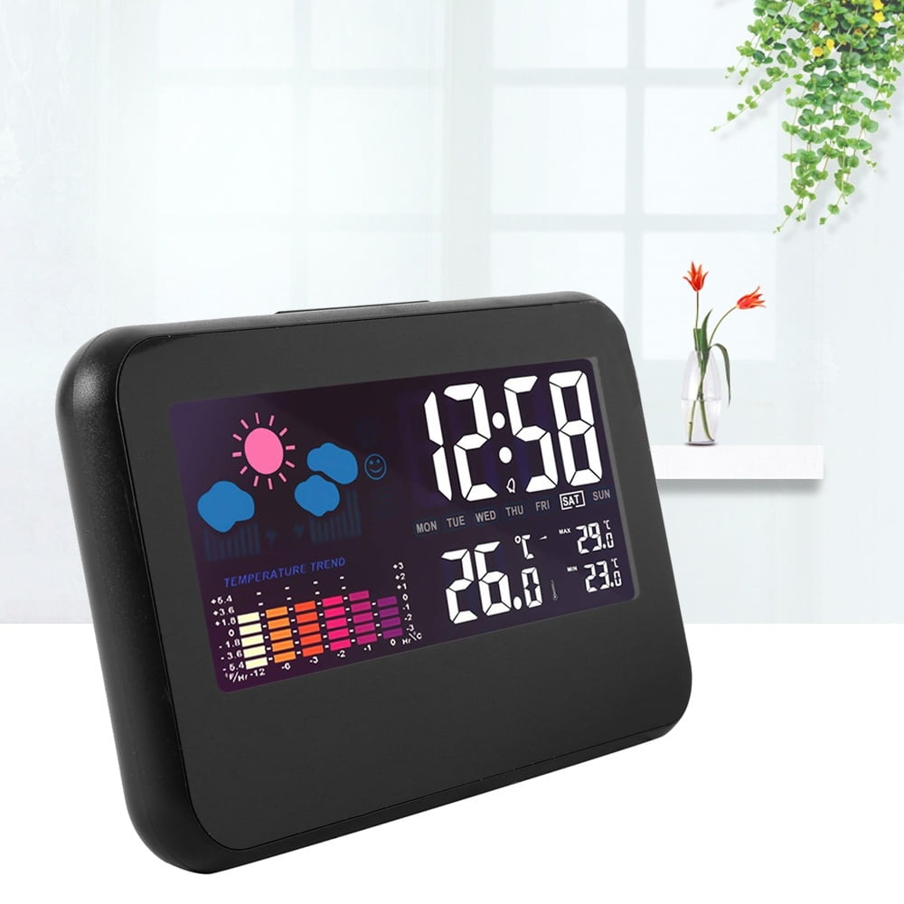 Black Digital Thermohygrometer with Alarm Clock Voice Control
