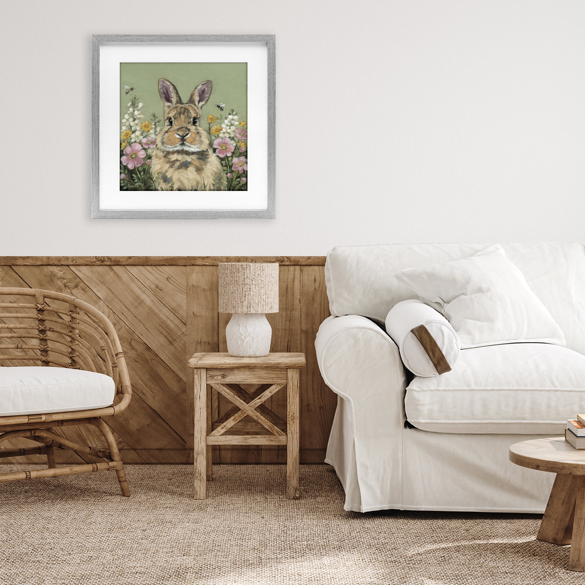 Stupell Industries Spring Abloom Rabbit Gray Framed Print Under Glass, design by Sara G. Designs
