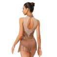 thumbnail image 2 of SiiRoh Women's Glittery Rhinestone Latin Dance Leotard Fringe Samba Rumba Ballroom Dancing Dress Dusty Pink XL, 2 of 5