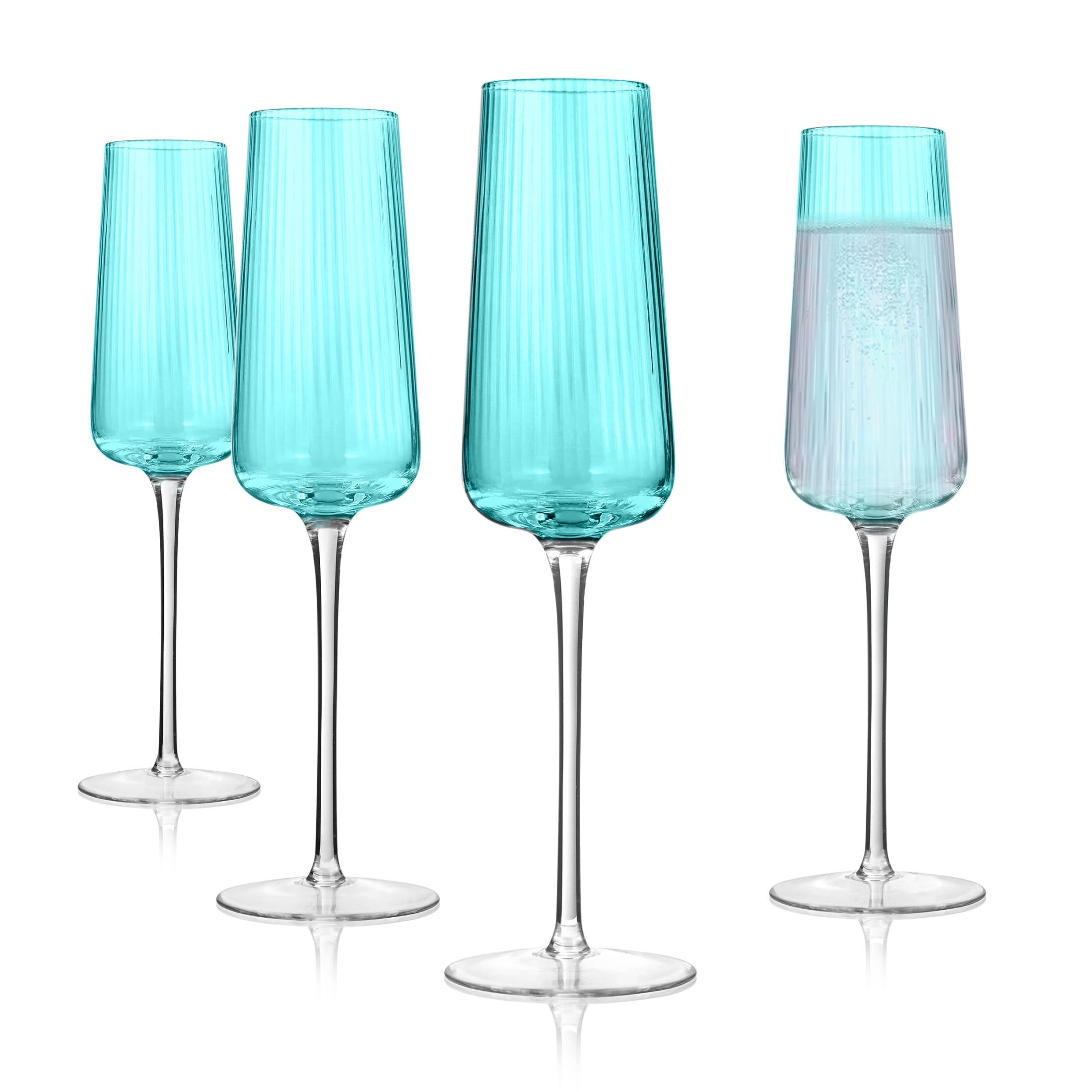 Artland Soho Optic 8.5 oz Champagne Flute & 14 oz Goblet (8-Piece Set) - Stemmed Glasses for Weddings, Parties - Versatile Use Cocktails, Prosecco, Wine Ideal Gift Idea, Dishwasher Safe (Turquoise)