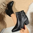 thumbnail image 5 of Women's Boots Chunky Mid Heel Pointy Toe Side Zipper Ankle Booties Casual Winter Warm Short Boots Solid Color Winter Shoes for Women Black 6, 5 of 10