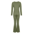 thumbnail image 6 of Sevevn Womens Fashionable Temperament Long Sleeved Abdominal Cinching Waist Cinching Waist Lifting Wide Leg High Elasticity Flared Jumpsuit Army Green M Clearance Sales Online Deals, 6 of 6