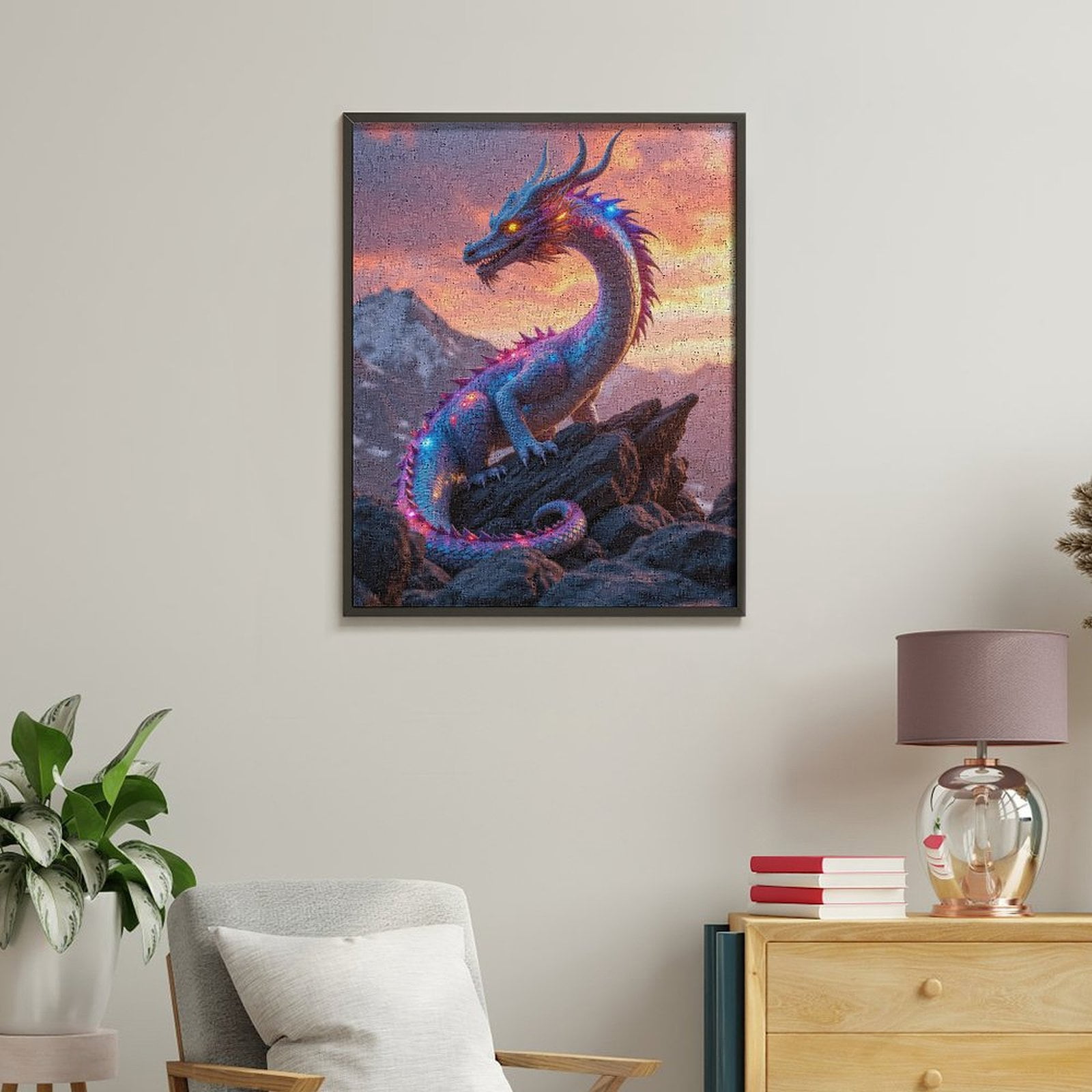 Paint by Numbers Kit for Adults, Blue Dragon Sunset Rocks Majesty Paint by Numbers, Easy Paint by Numbers Kit for Adults Beginner, DIY Adult Paint by Number Kits on Canvas, Home Decor