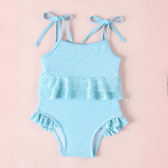 FASHOFT Baby Girl Swimsuit Bowknot Strap One Piece Cute Bathing Suit for Beach Poor Girls' Swimwear Blue 9-12 Months