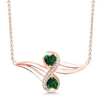 Gem Stone King 1.13 Ct Green Simulated Emerald White Created Sapphire 18K Rose Gold Plated Silver Necklace