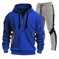 thumbnail image 1 of Ketyyh-chn99 Sweat Suits for Men Set 2 Pcs Hoodie Jogger Sweatsuits Men's Sports Two Piece Solid Color Multipocket Half Zipper Hooded Sweater Color Matching Waist Casual Pants Size for 3XL,Blue, 1 of 5