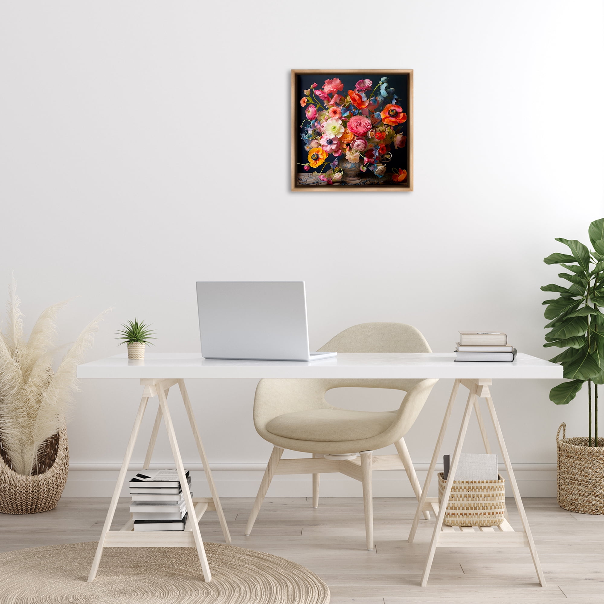 Stupell Industries Mixed Full Bouquet Botanical & Floral Painting Brown Floater Framed Art Print Wall Art, 18 x 18