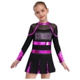 thumbnail image 1 of RUNQHUI Filles Enfants Paillettes Manches Longues Robe de Danse Ballet Uniforme d'Équipe Compétition Encouragement Danse Noir&Rose Vif 14, 1 of 5