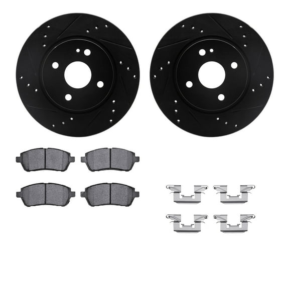 Dynamic Friction Company Front Brake Rotors-Drilled and Slotted-Black with 5000 Advanced Brake Pads includes Hardware 8512-80045