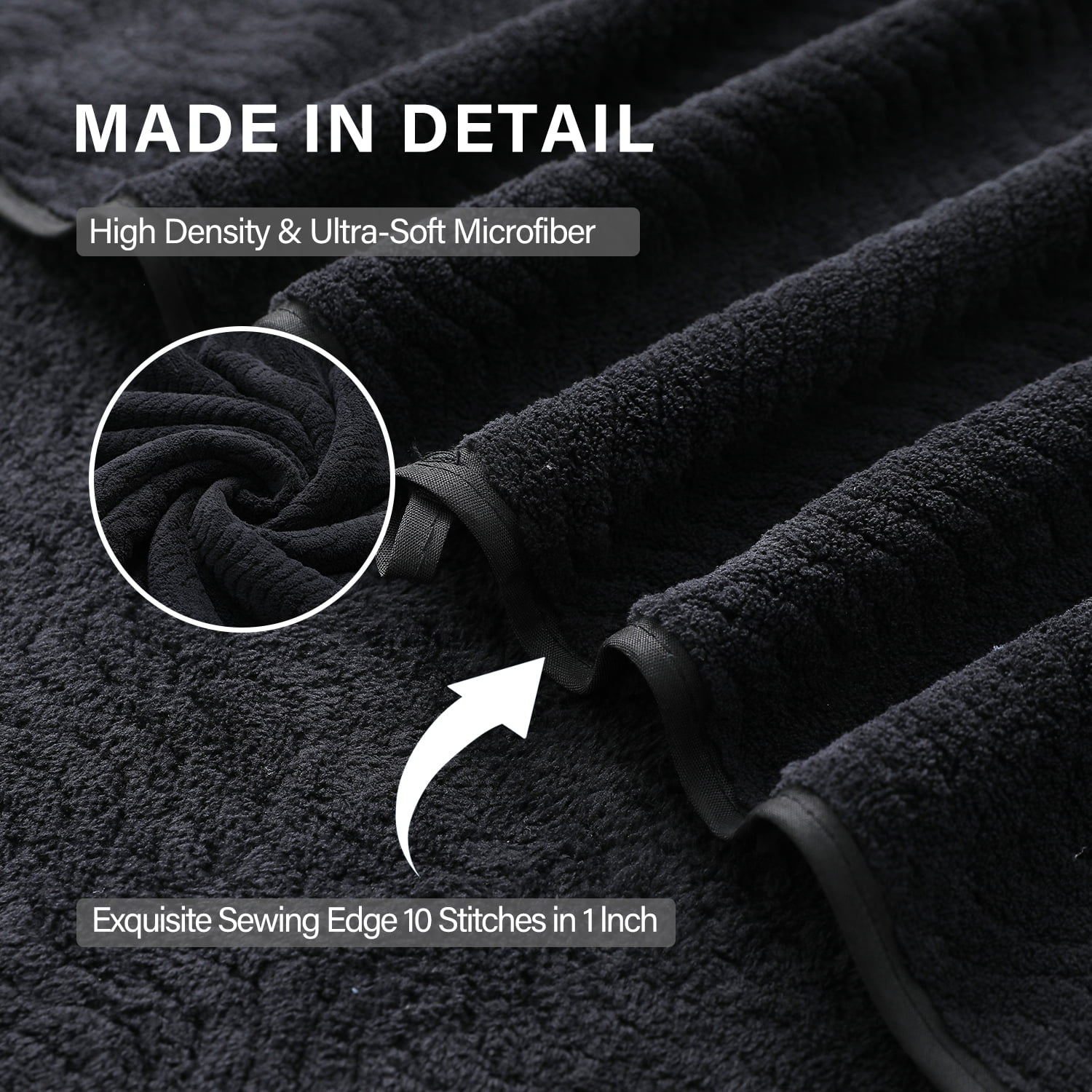 Beartech 8 Piece Microfiber Bath Towel Set ,2 Oversized Bath Sheet,2 Hand Towels,4 Washcloths, Extra Large, Soft & Less Lint Bathroom Towels Highly Absorbent Quick Dry Towels-Black