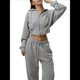 thumbnail image 3 of Conjunto Deportivo para Mujer: Sudadera con Capucha y Cremallera de Larga con Pantalones de Color Liso con Cordones - Conjunto de Dos Piezas Gris L, 3 of 7