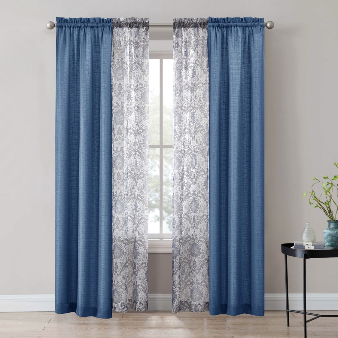 Mainstays 4pc Rod Pocket Curtain Panel, Blue, 27.5x84