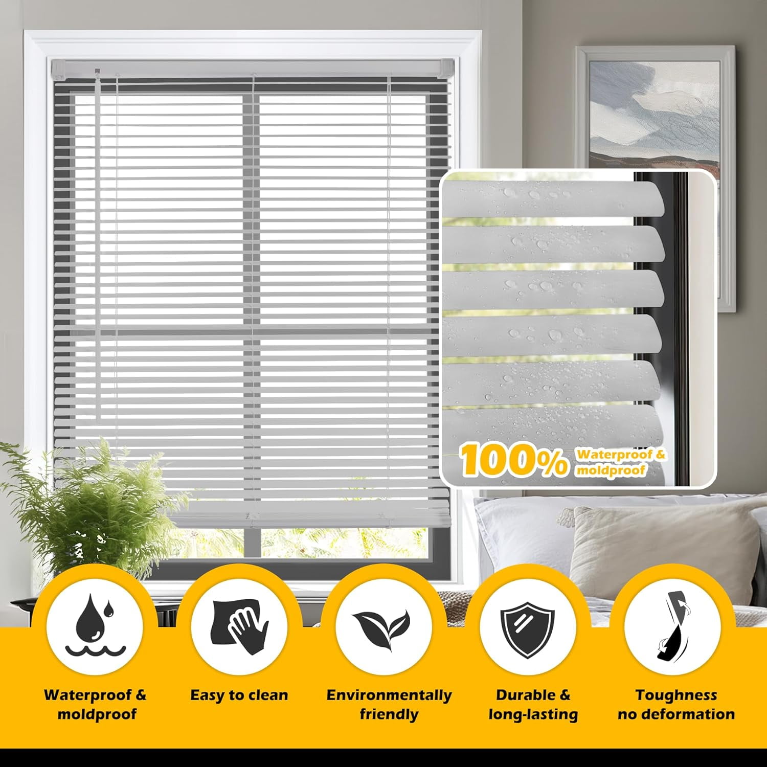 LazBlinds Cordless 1" Vinyl Horizontal Mini Blinds, Light Filtering Blinds for Windows, Blinds and Shades for Windows Size 47" W x 64" H, Grey