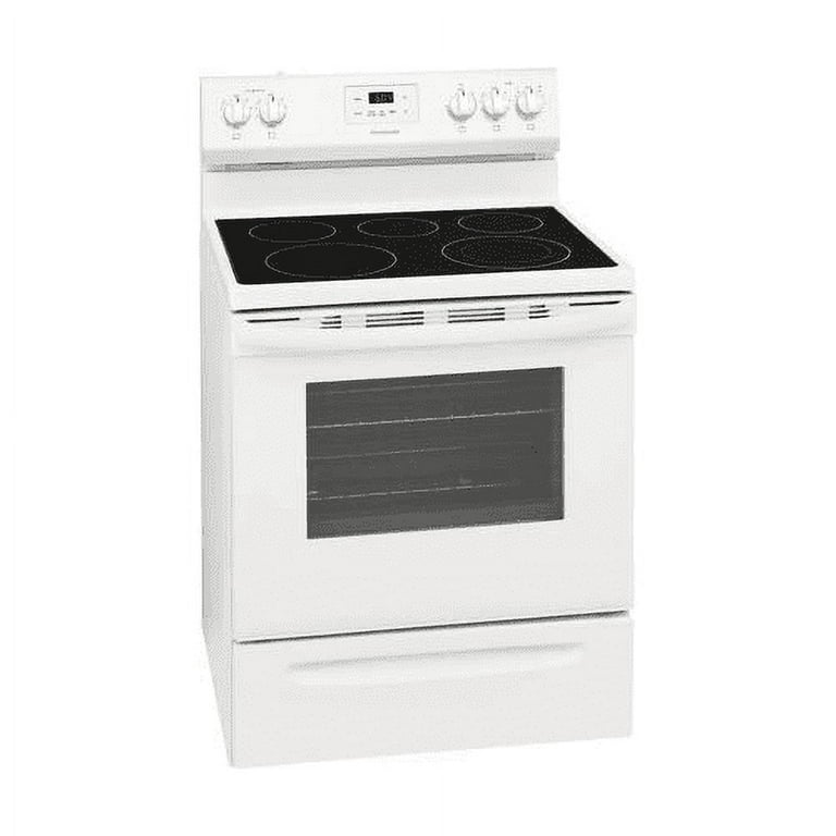 Frigidaire FCRE3052AS Electric Range, 30, Stainless Steel, 5 Elements, Glass  Top ,Manual Clean Oven, 3000 Watt Quick Boil Element, Store-More™ Storage  Drawer, SpaceWise® Expandable Element, Keep Warm Zone, Oven Capacity 5.3  CuFt